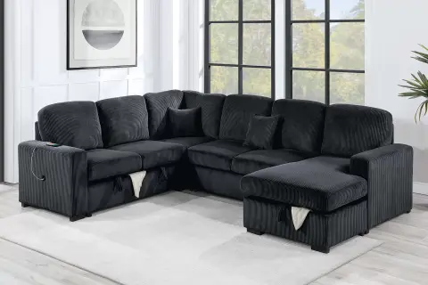 4-Piece Convertible Sectional, Black