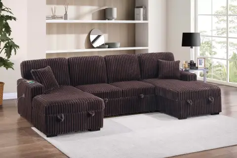 3-Piece Convertible Sectional, Coffee