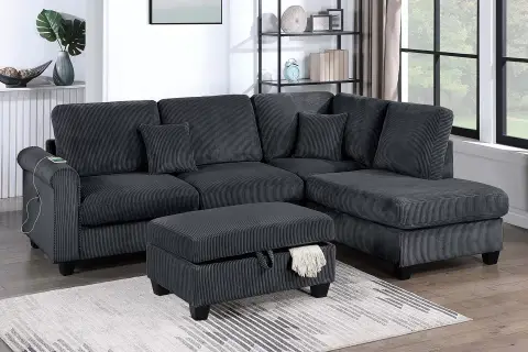 3-Piece Sectional Set, Black