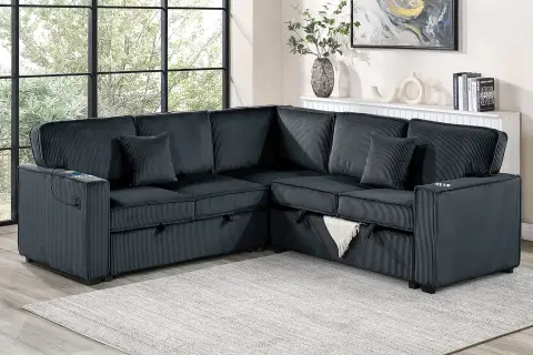 3-Piece Convertible Sectional, Black