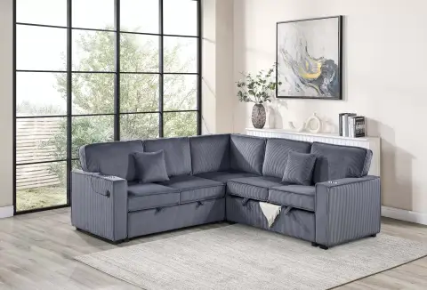 3-Piece Convertible Sectional, Dark Gray
