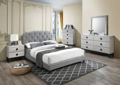 Queen Bed, Light Gray