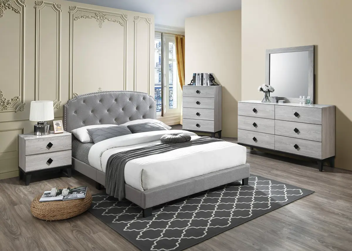Cama queen, Gris claro